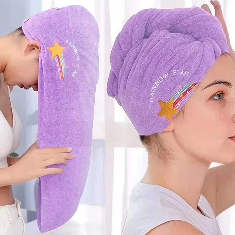 Coral Fleece Dry Hair Towel – Soft, Quick-Drying, Button Design for Easy Wear, 25x65cm