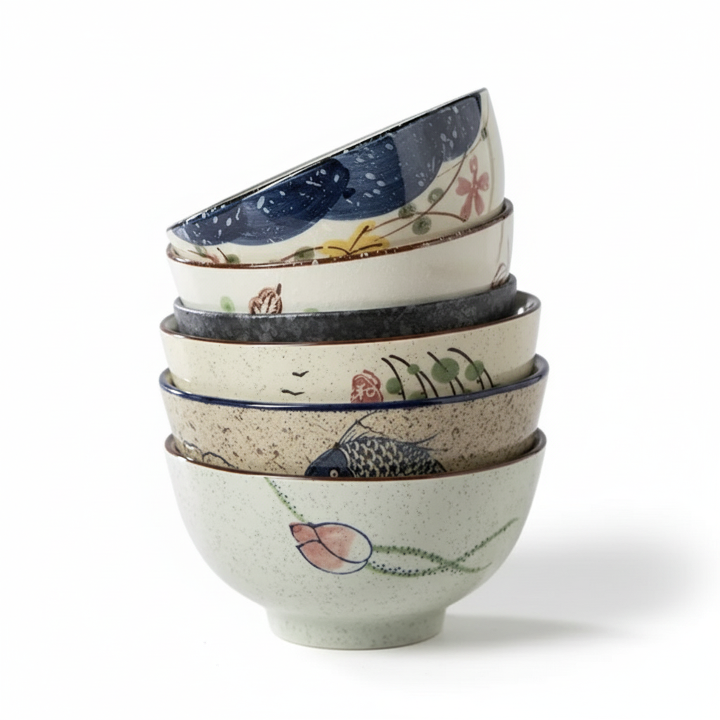 4.5-inch Ceramic Rice Bowl – Japanese Retro Style for Soup, Rice, and Noodles