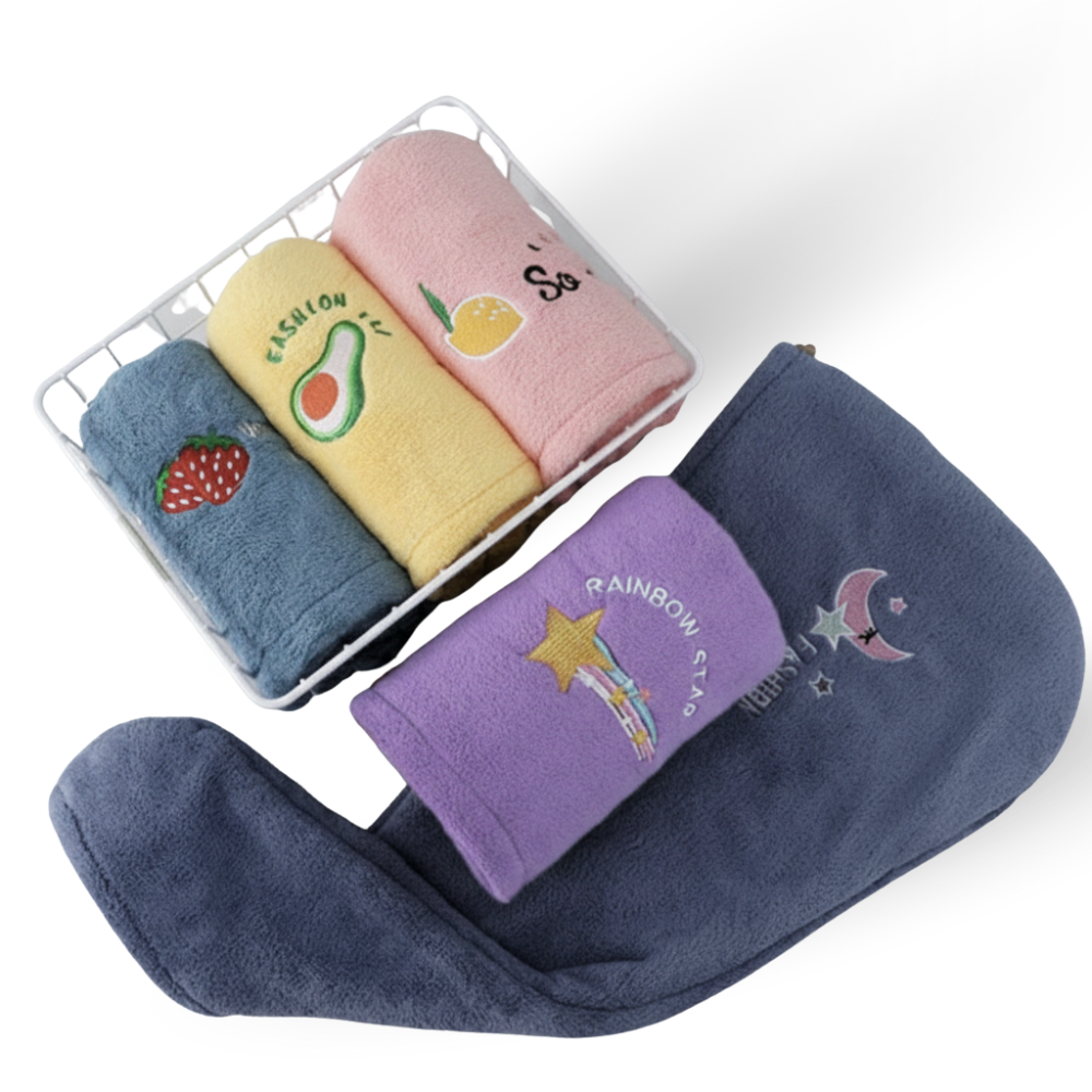 Coral Fleece Dry Hair Towel – Soft, Quick-Drying, Button Design for Easy Wear, 25x65cm