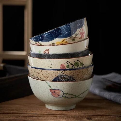 4.5-inch Ceramic Rice Bowl – Japanese Retro Style for Soup, Rice, and Noodles