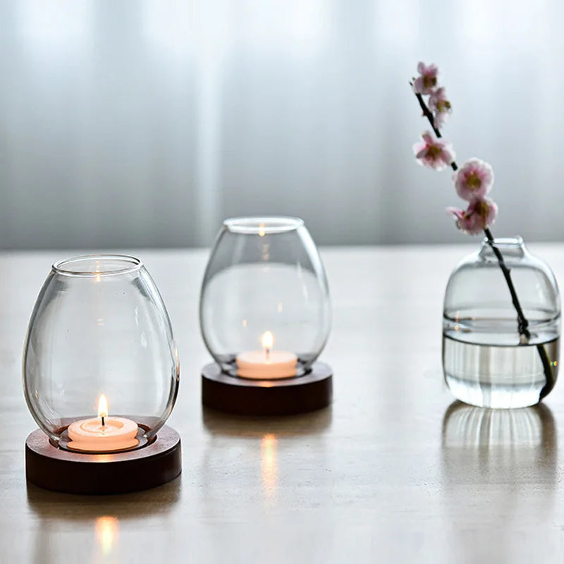 Transparent Round Glass Candlestick – Retro Home Windproof Candle Holders with Cup Cover for Wedding & Party Decorations