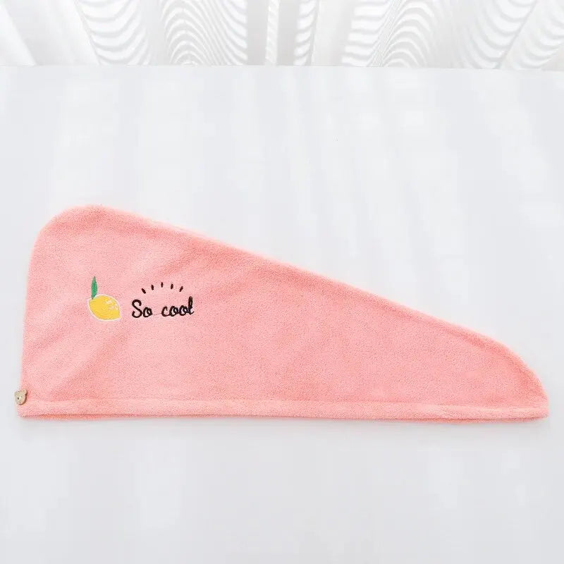 Coral Fleece Dry Hair Towel – Soft, Quick-Drying, Button Design for Easy Wear, 25x65cm