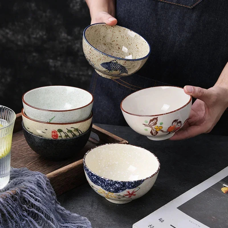 4.5-inch Ceramic Rice Bowl – Japanese Retro Style for Soup, Rice, and Noodles