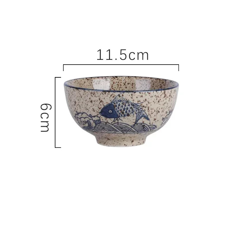 4.5-inch Ceramic Rice Bowl – Japanese Retro Style for Soup, Rice, and Noodles