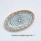 Japanese Style Rattan Woven Ceramic Snack & Fruit Tray – Oval Shape