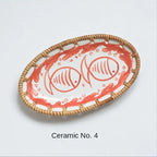 Japanese Style Rattan Woven Ceramic Snack & Fruit Tray – Oval Shape