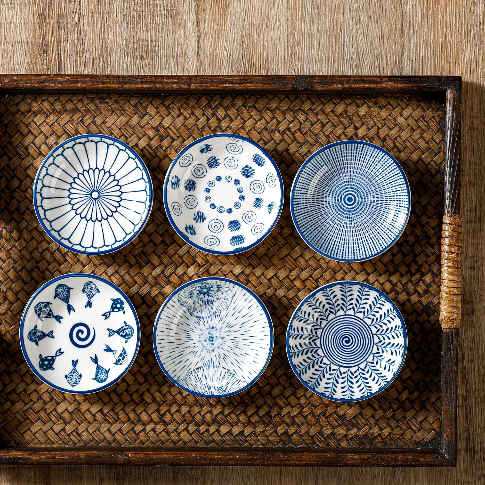 Set of 6 Mini Ceramic Plates - Retro Chinese Style for Snacks, Sashimi & More