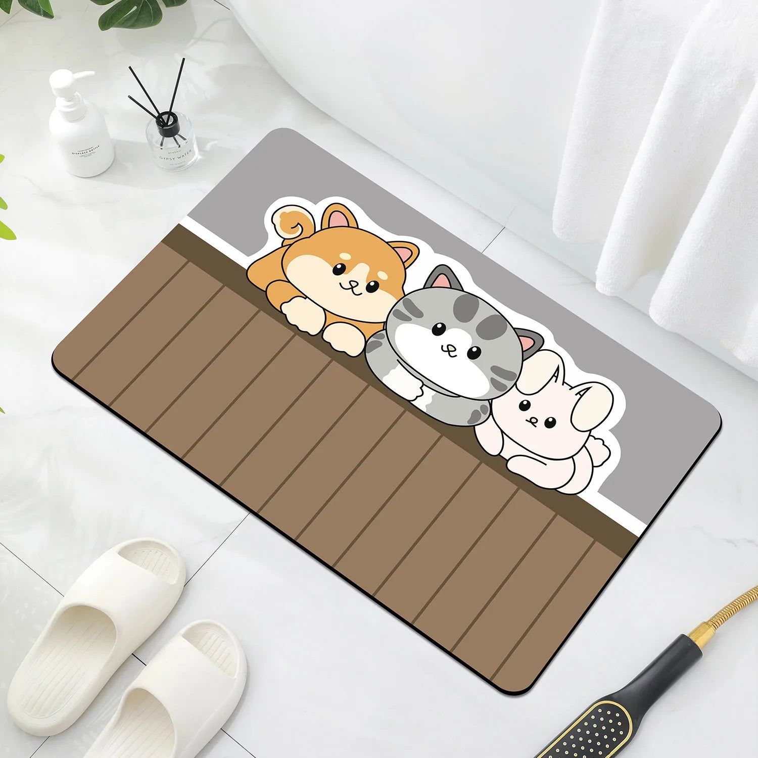 Cute Animal Diatomaceous Earth Bathroom Mat – Quick Water Absorption, Non-Slip Rubber Bottom, Easy to Clean