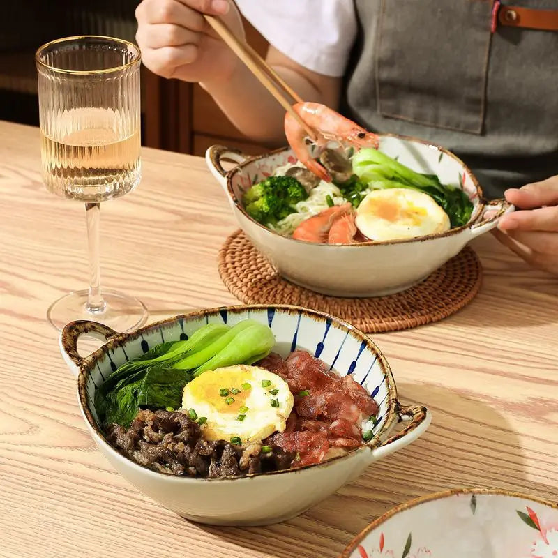 Japanese Style Noodle Bowl – 7.5 inch Ceramic Soup Bowl with Handle