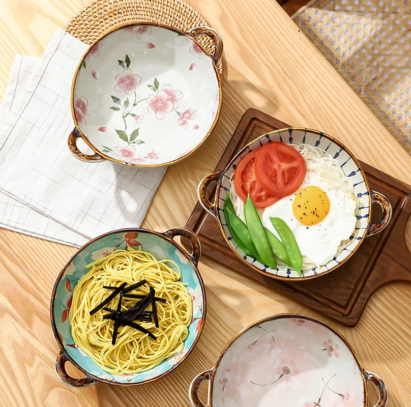 Japanese Style Noodle Bowl – 7.5 inch Ceramic Soup Bowl with Handle