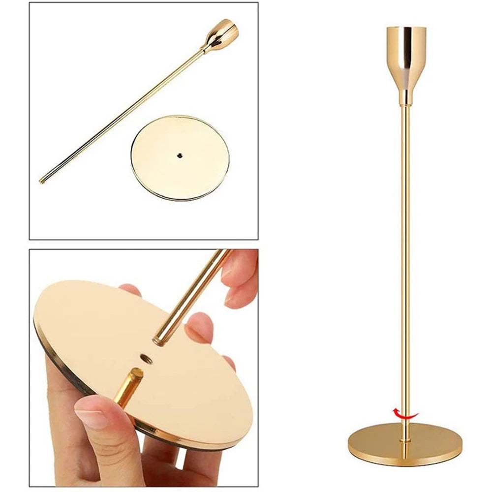 Modern Gold Iron Candle Stand Set – S, M, L Sizes, Elegant Home Decor, Ideal for Weddings, Events, & Christmas Gifts