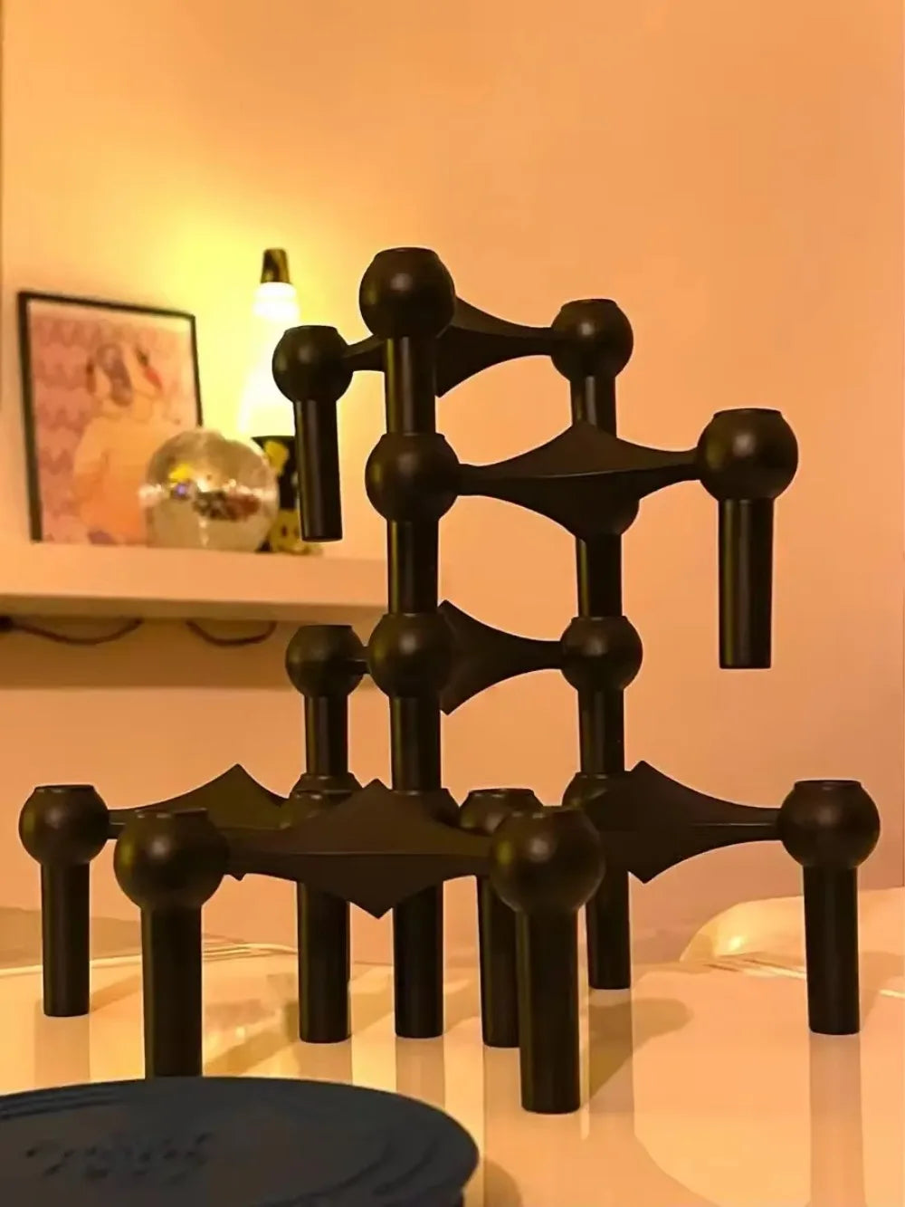Modern Stainless Steel Molecular Structure Candle Stand – DIY Chandelier Decoration, Compatible with Stick Candles, Available in Chrome/Gold/Black