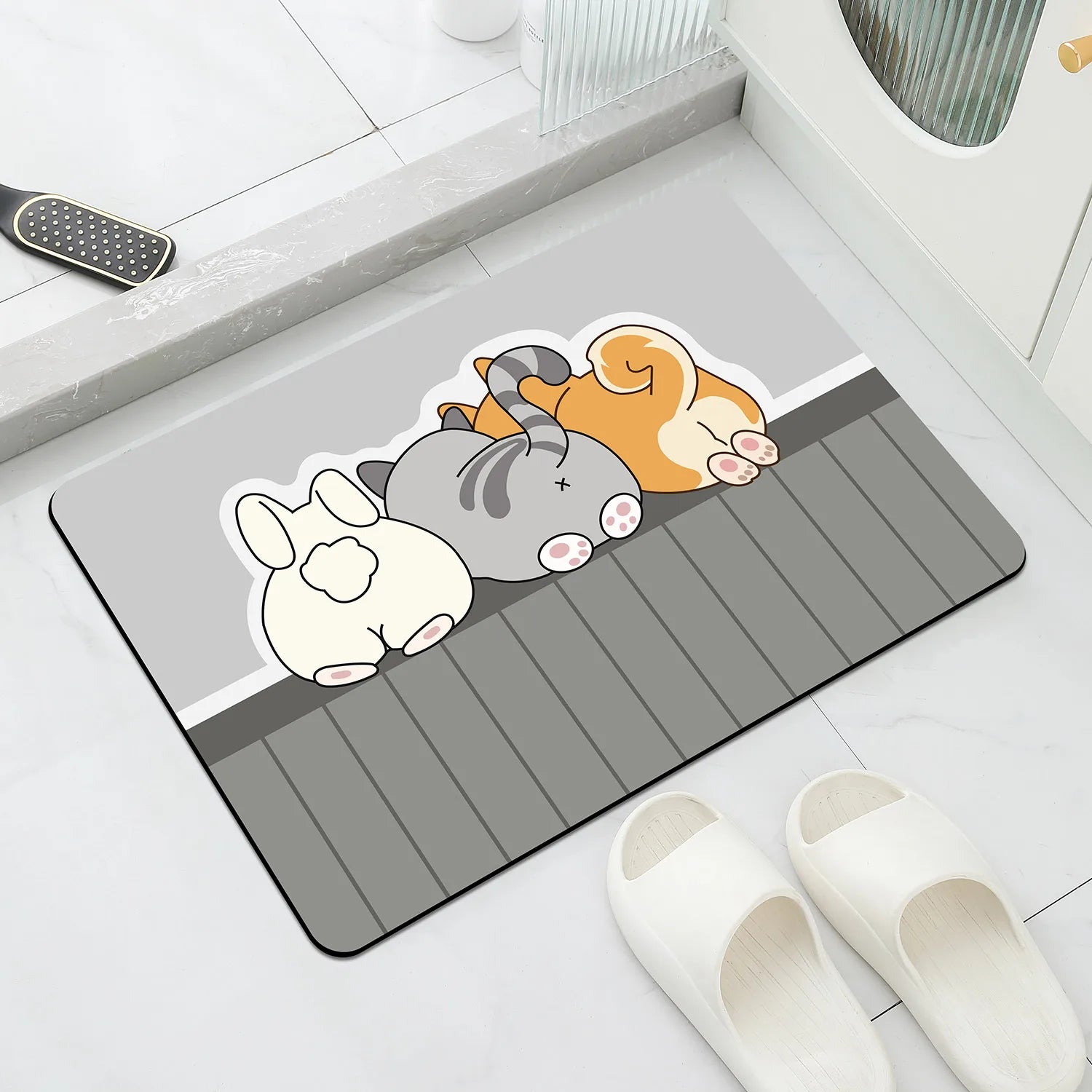 Cute Animal Diatomaceous Earth Bathroom Mat – Quick Water Absorption, Non-Slip Rubber Bottom, Easy to Clean