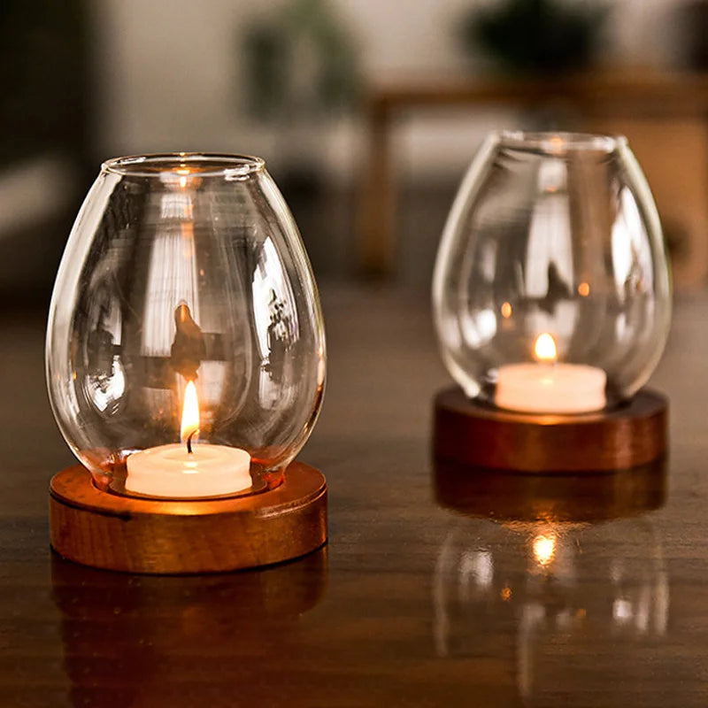 Transparent Round Glass Candlestick – Retro Home Windproof Candle Holders with Cup Cover for Wedding & Party Decorations