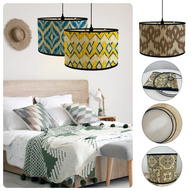 Modern Bamboo & Iron Lampshade – E27 Compatible, Creative Diffuse Lighting for Bedroom, Living Room, & Home Decor