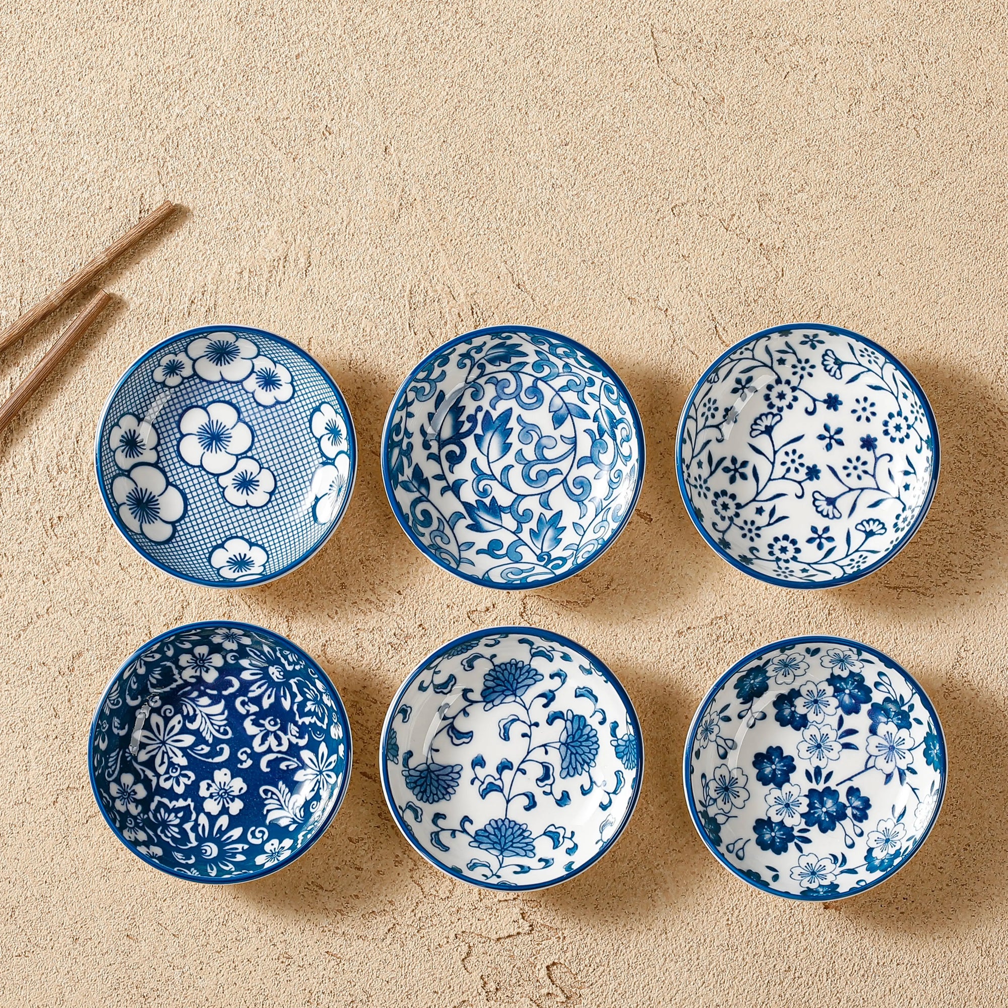 Set of 6 Mini Ceramic Plates - Retro Chinese Style for Snacks, Sashimi & More