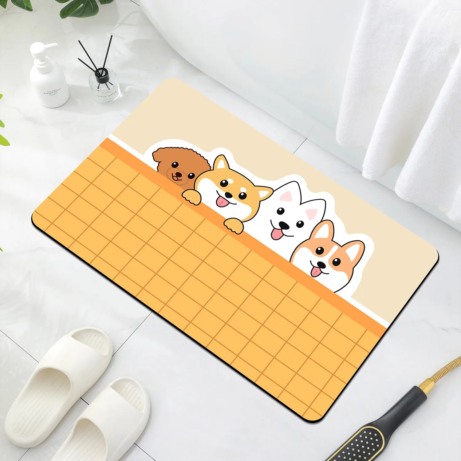 Cute Animal Diatomaceous Earth Bathroom Mat – Quick Water Absorption, Non-Slip Rubber Bottom, Easy to Clean
