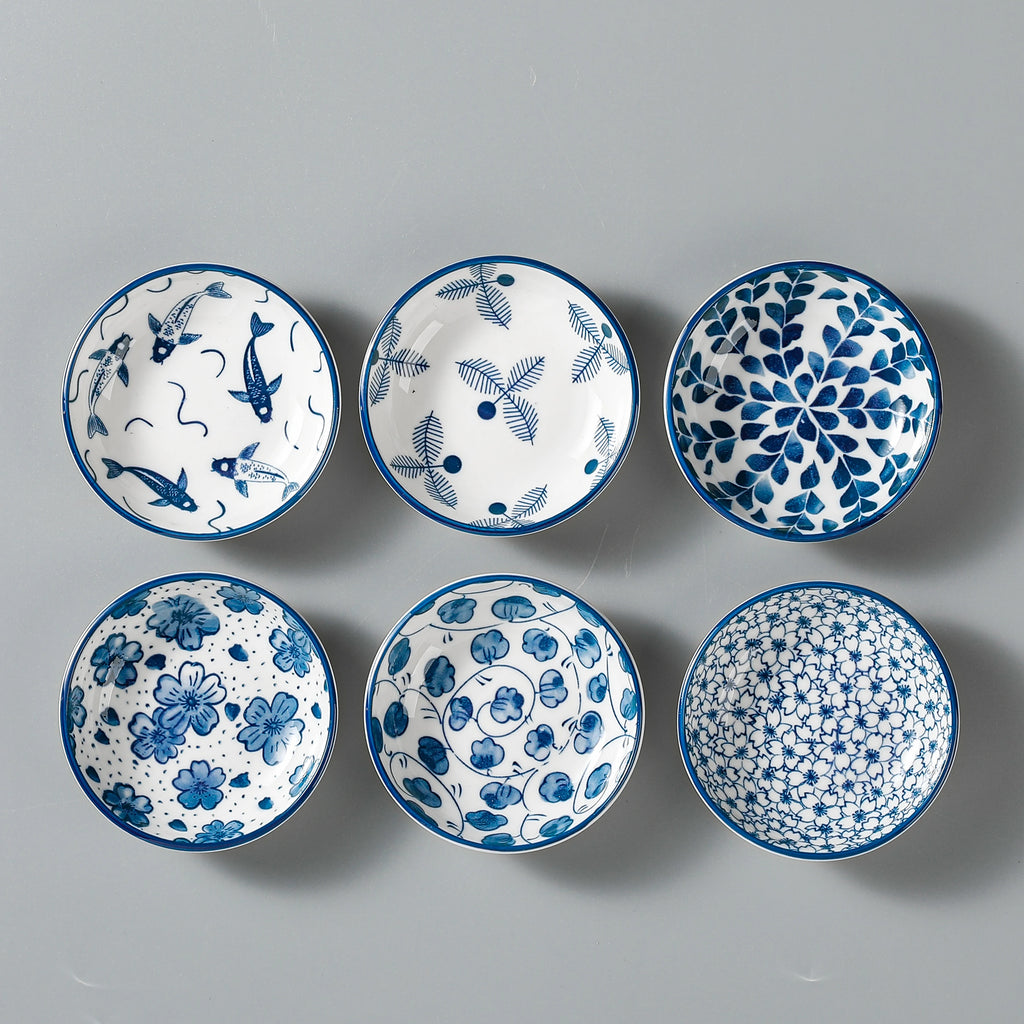 Set of 6 Mini Ceramic Plates - Retro Chinese Style for Snacks, Sashimi & More