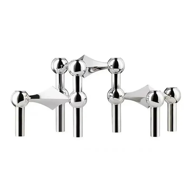 Modern Stainless Steel Molecular Structure Candle Stand – DIY Chandelier Decoration, Compatible with Stick Candles, Available in Chrome/Gold/Black