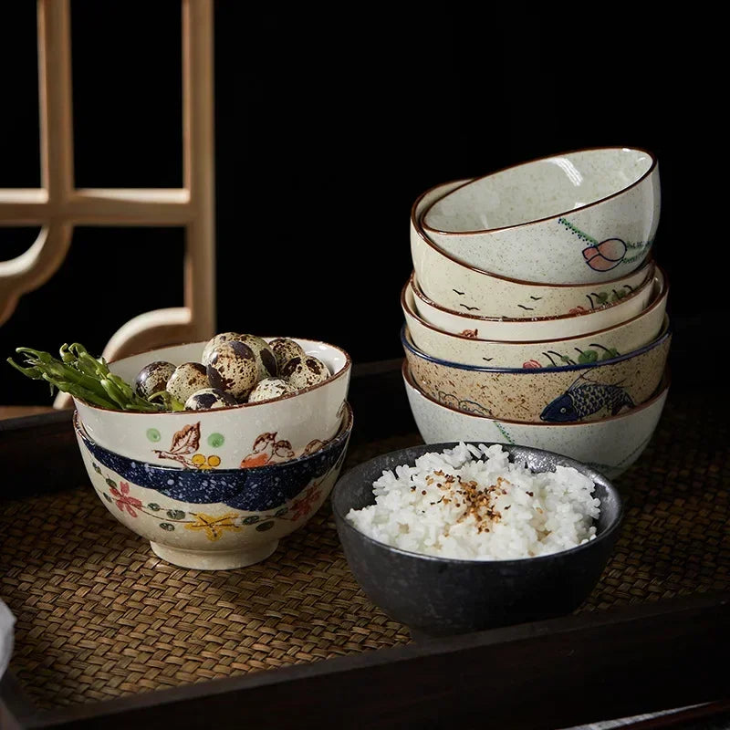 4.5-inch Ceramic Rice Bowl – Japanese Retro Style for Soup, Rice, and Noodles