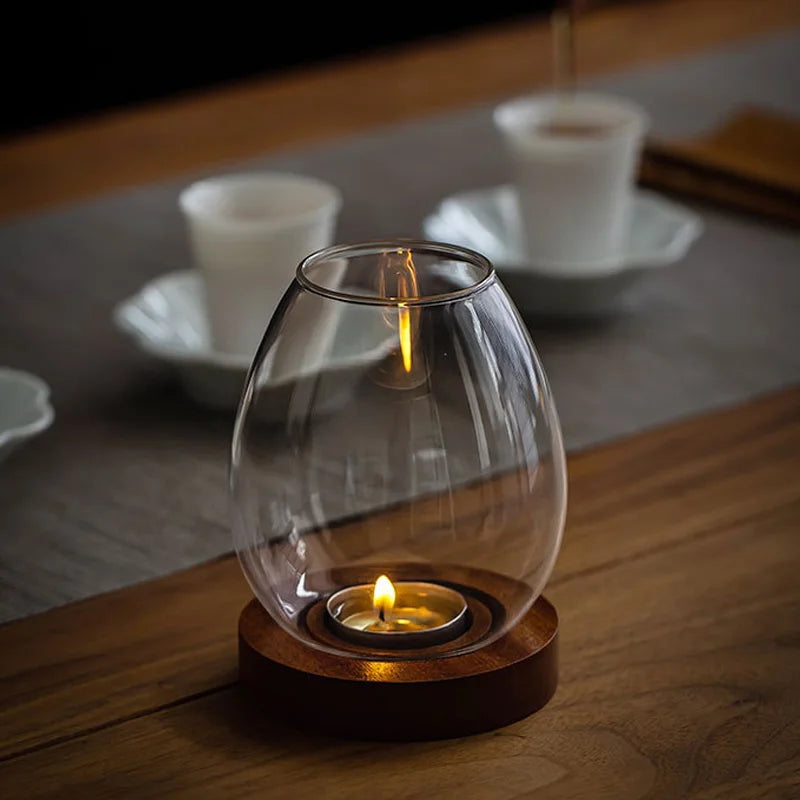 Transparent Round Glass Candlestick – Retro Home Windproof Candle Holders with Cup Cover for Wedding & Party Decorations