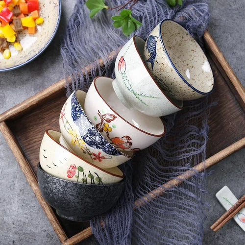 4.5-inch Ceramic Rice Bowl – Japanese Retro Style for Soup, Rice, and Noodles