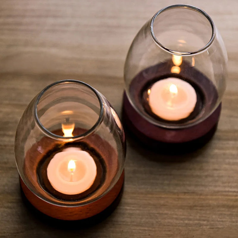 Transparent Round Glass Candlestick – Retro Home Windproof Candle Holders with Cup Cover for Wedding & Party Decorations