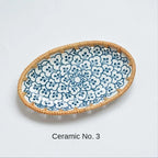 Japanese Style Rattan Woven Ceramic Snack & Fruit Tray – Oval Shape