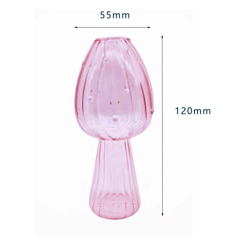 Mushroom-Shaped Glass Vase – Elegant Home Decor, Durable, Easy to Clean, Perfect for Living Rooms, Bedrooms, and Officesrium Art Plant Hydroponic Table Vase Glass Crafts DIY Aromatherapy Bottle
