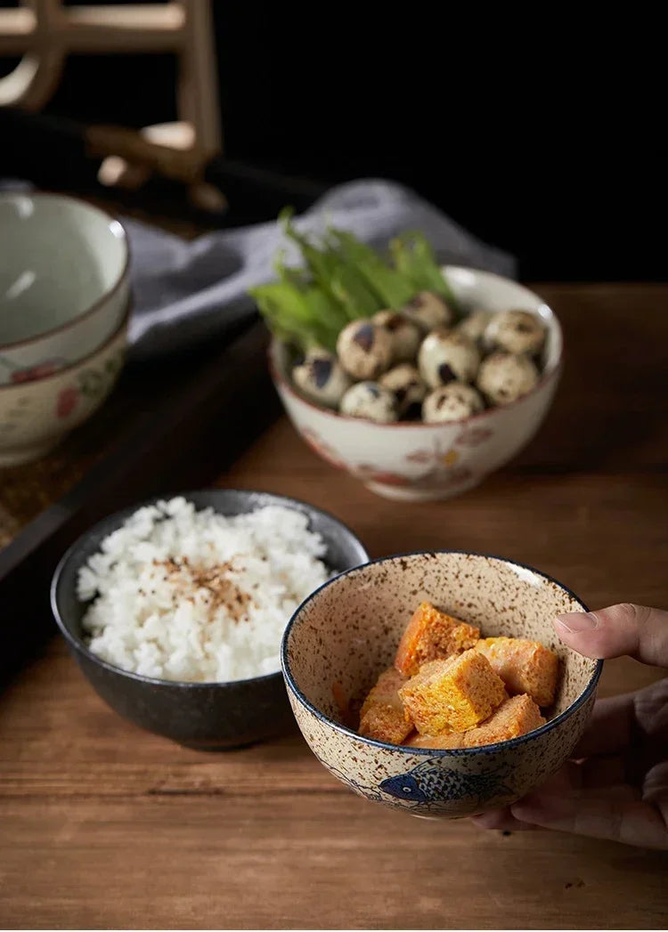 4.5-inch Ceramic Rice Bowl – Japanese Retro Style for Soup, Rice, and Noodles