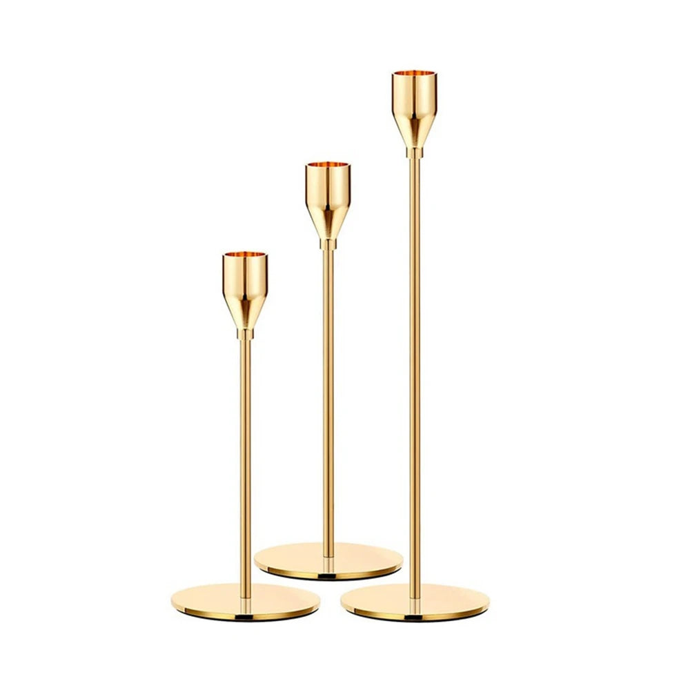 Modern Gold Iron Candle Stand Set – S, M, L Sizes, Elegant Home Decor, Ideal for Weddings, Events, & Christmas Gifts