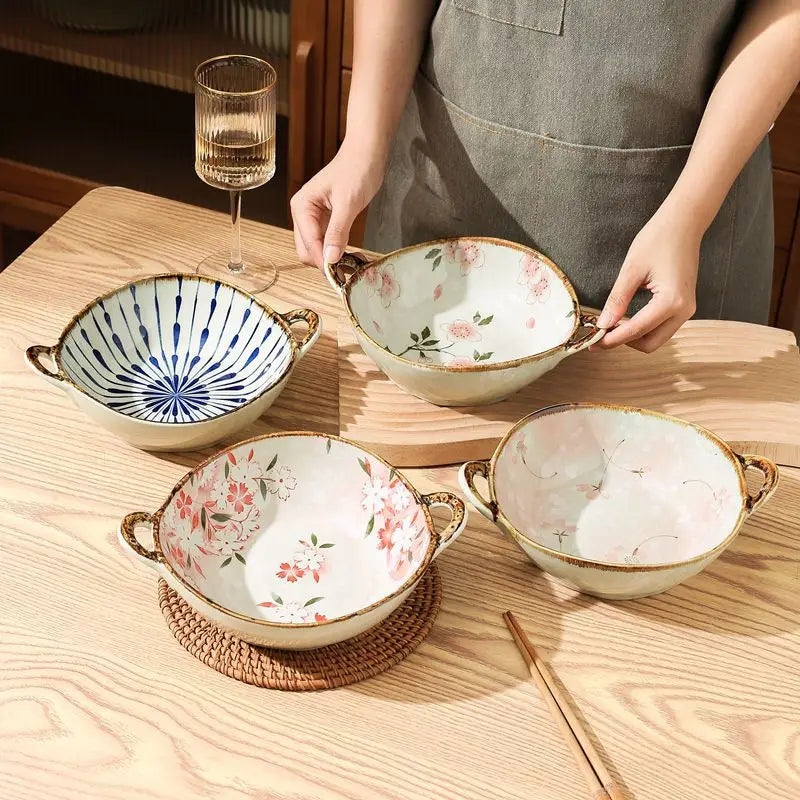 Japanese Style Noodle Bowl – 7.5 inch Ceramic Soup Bowl with Handle