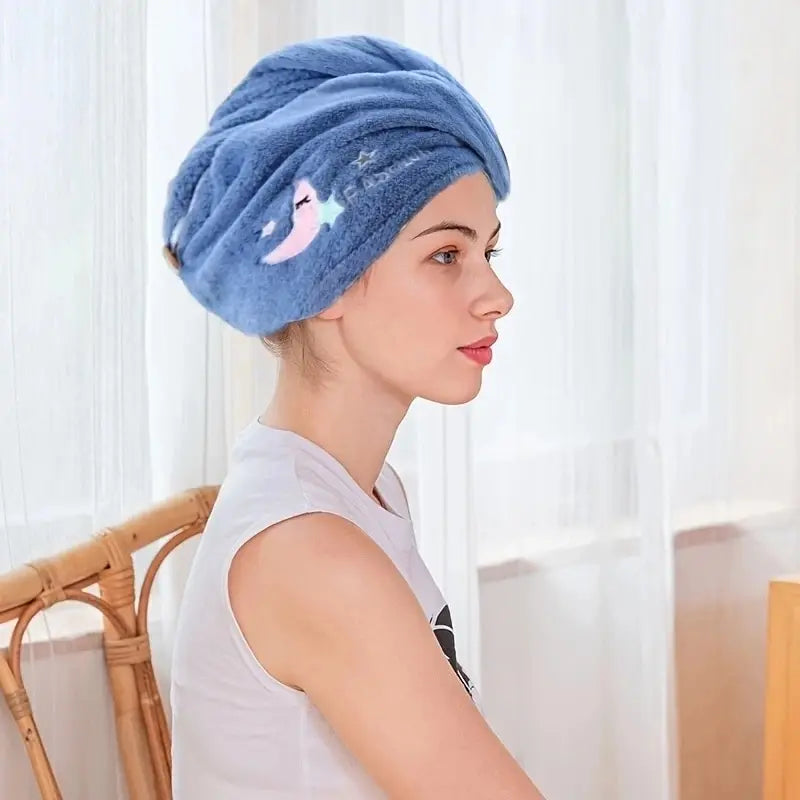 Coral Fleece Dry Hair Towel – Soft, Quick-Drying, Button Design for Easy Wear, 25x65cm