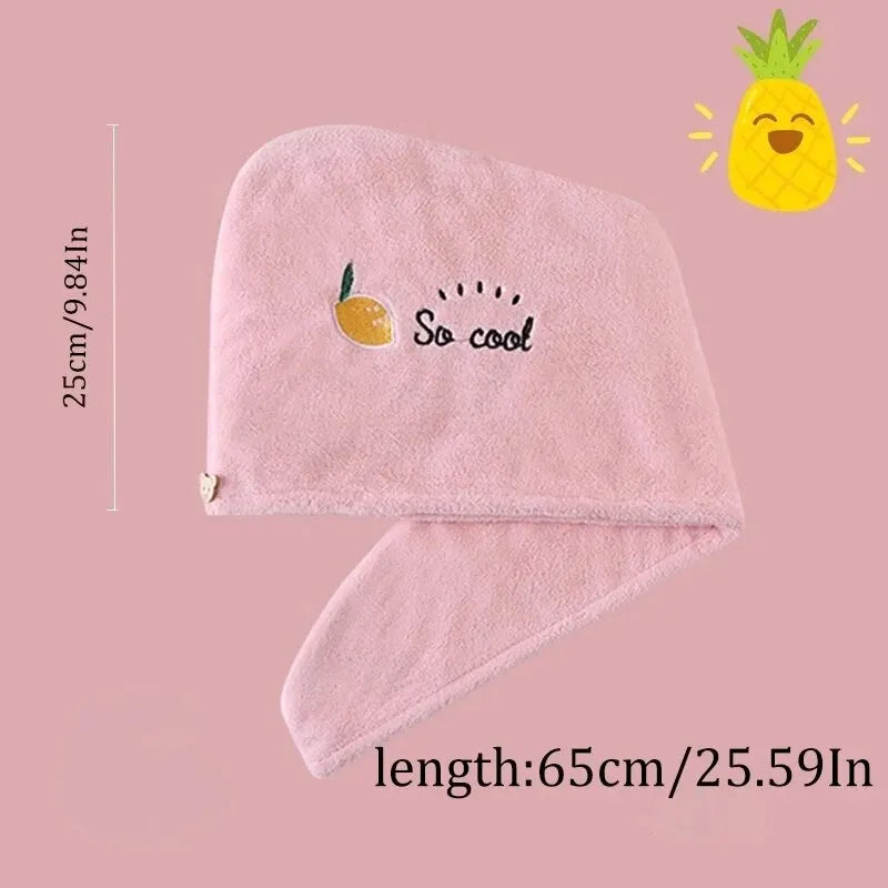 Coral Fleece Dry Hair Towel – Soft, Quick-Drying, Button Design for Easy Wear, 25x65cm