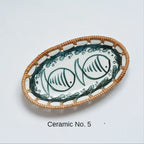 Japanese Style Rattan Woven Ceramic Snack & Fruit Tray – Oval Shape