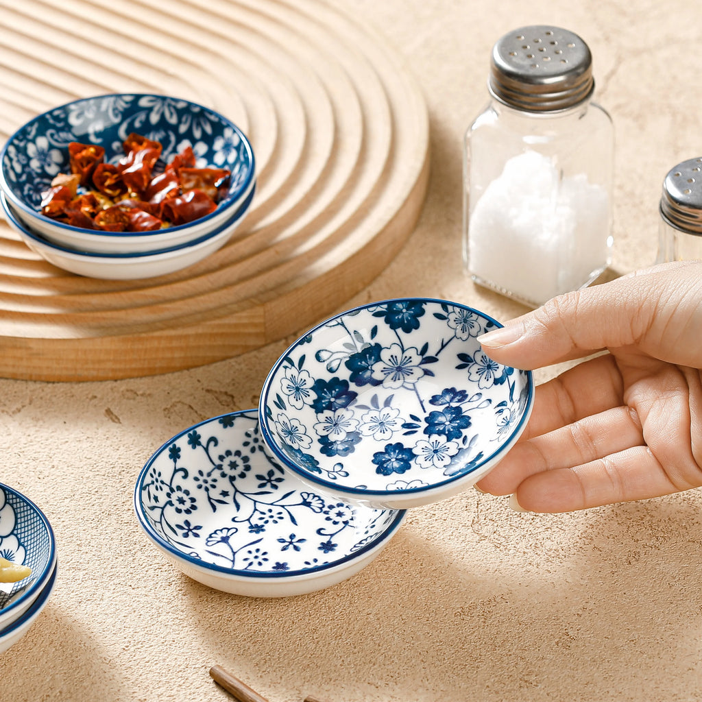 Set of 6 Mini Ceramic Plates - Retro Chinese Style for Snacks, Sashimi & More