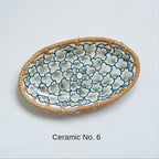 Japanese Style Rattan Woven Ceramic Snack & Fruit Tray – Oval Shape