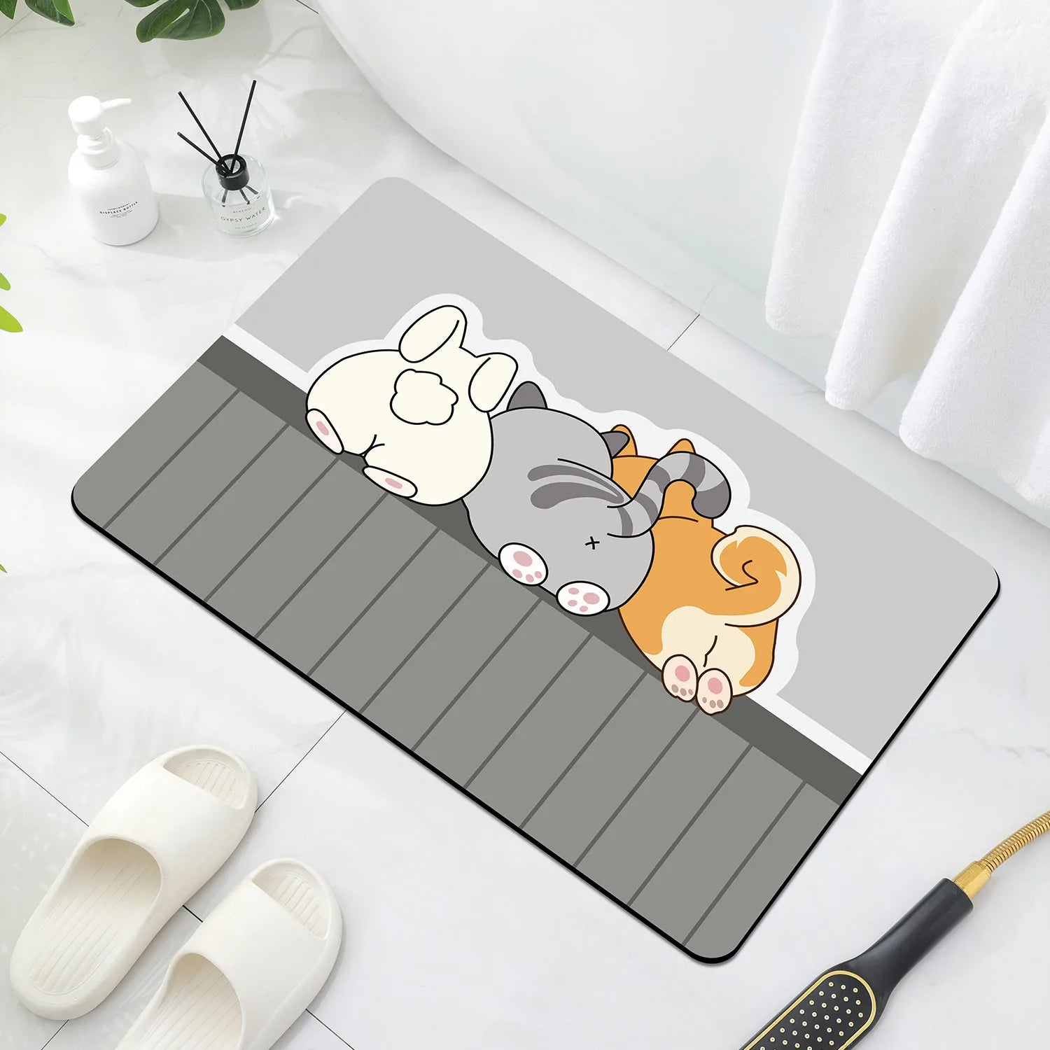 Cute Animal Diatomaceous Earth Bathroom Mat – Quick Water Absorption, Non-Slip Rubber Bottom, Easy to Clean