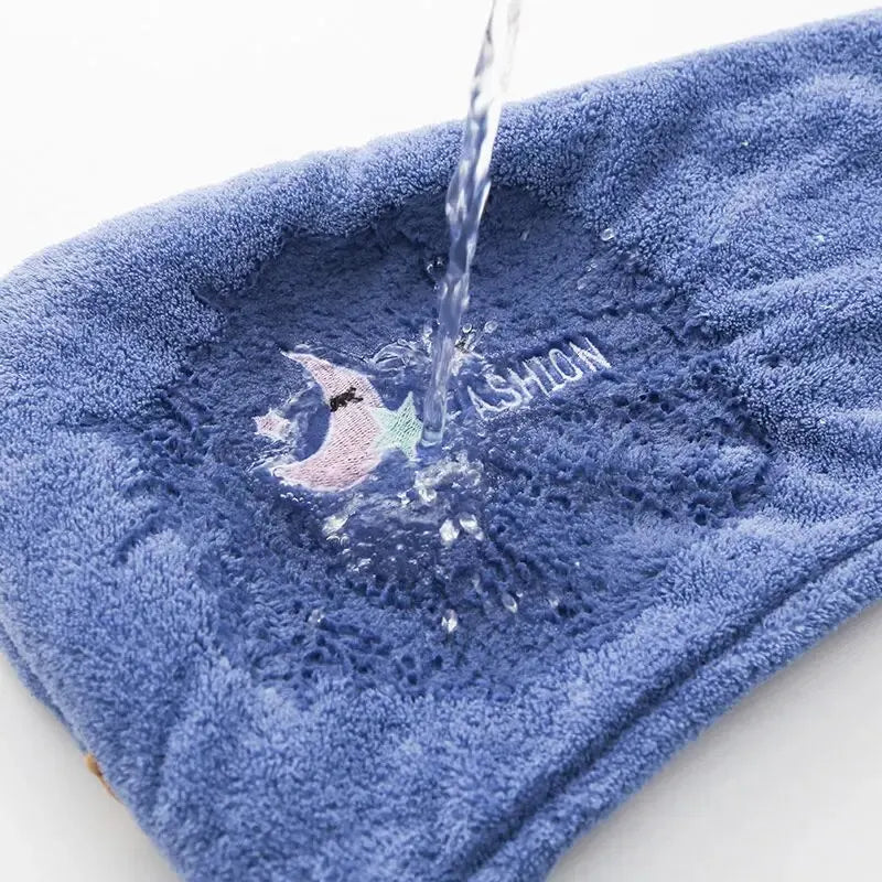 Coral Fleece Dry Hair Towel – Soft, Quick-Drying, Button Design for Easy Wear, 25x65cm