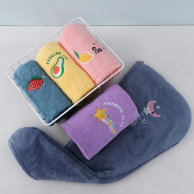 Coral Fleece Dry Hair Towel – Soft, Quick-Drying, Button Design for Easy Wear, 25x65cm