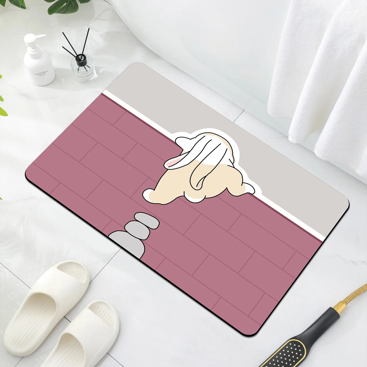 Cute Animal Diatomaceous Earth Bathroom Mat – Quick Water Absorption, Non-Slip Rubber Bottom, Easy to Clean