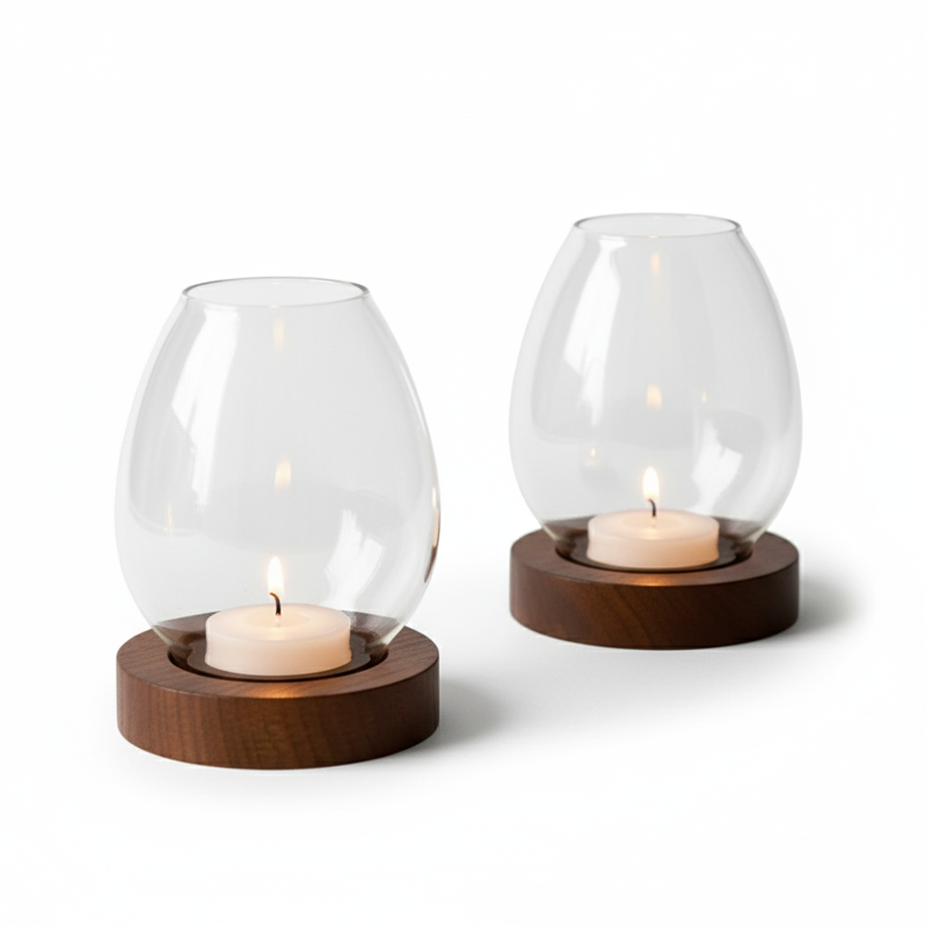 Transparent Round Glass Candlestick – Retro Home Windproof Candle Holders with Cup Cover for Wedding & Party Decorations