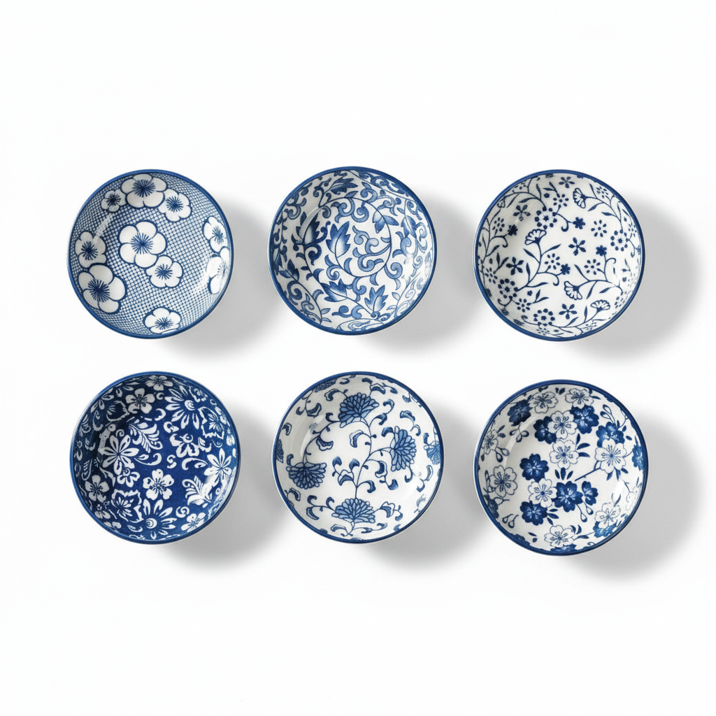 Set of 6 Mini Ceramic Plates - Retro Chinese Style for Snacks, Sashimi & More