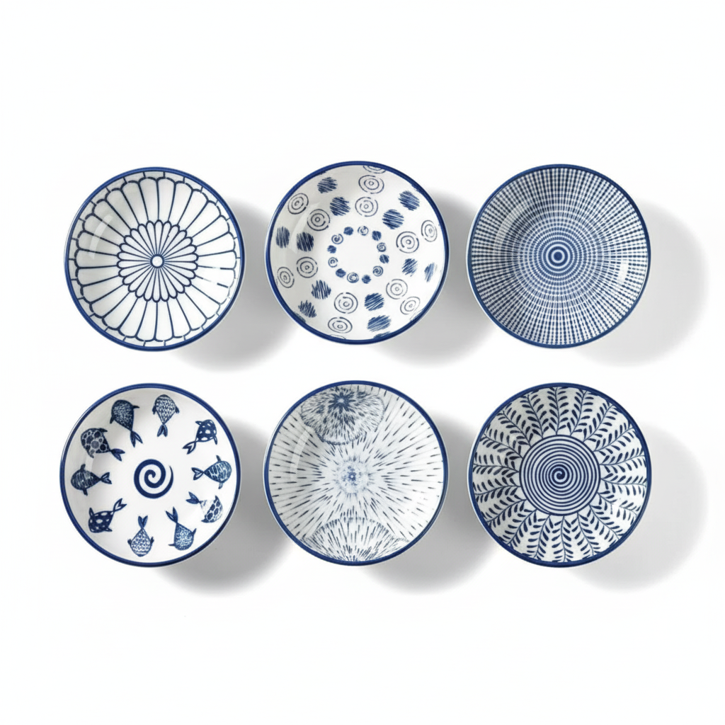 Set of 6 Mini Ceramic Plates - Retro Chinese Style for Snacks, Sashimi & More