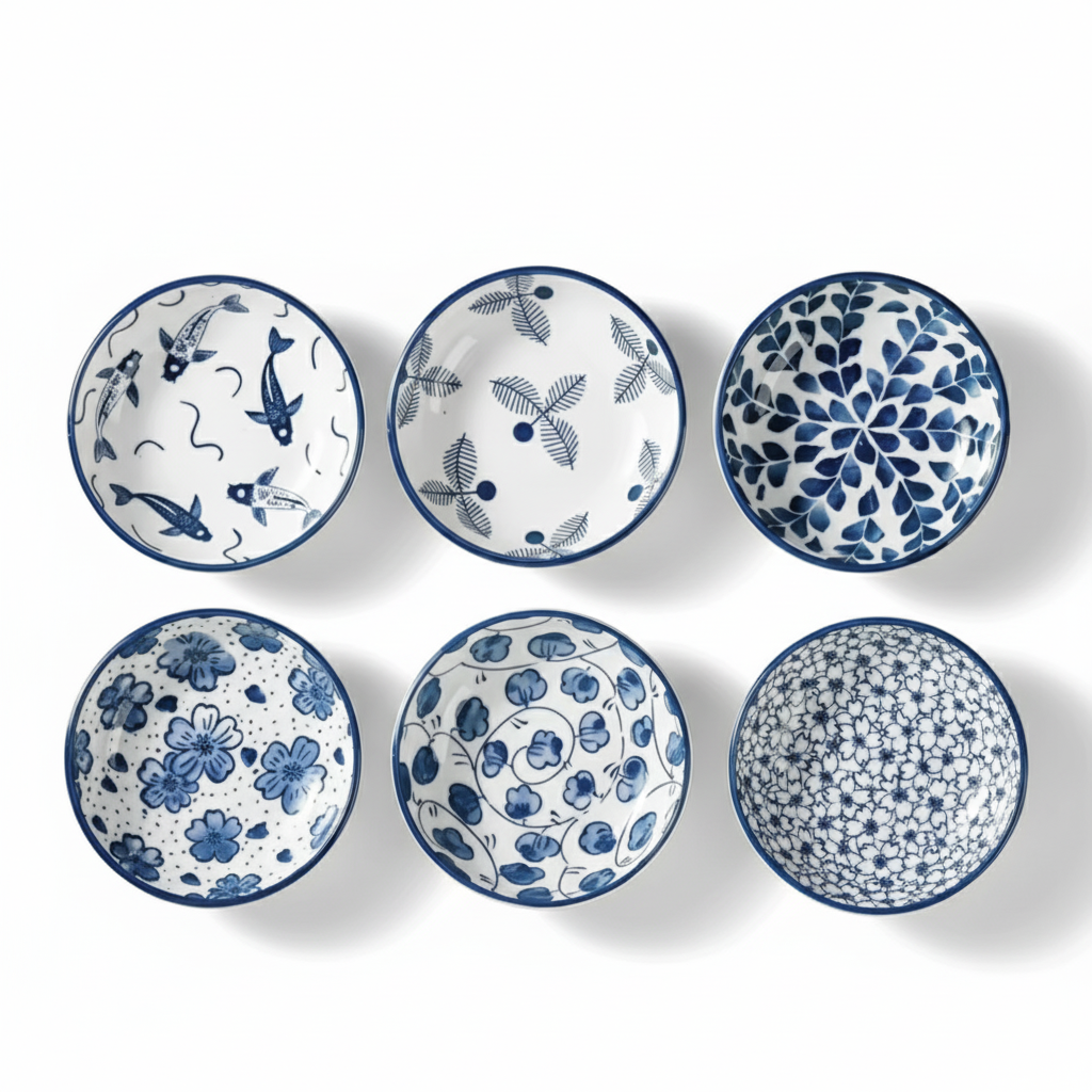 Set of 6 Mini Ceramic Plates - Retro Chinese Style for Snacks, Sashimi & More