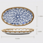 Japanese Style Rattan Woven Ceramic Snack & Fruit Tray – Oval Shape